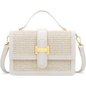 Women White Top Handle Straw Crossbody Bags Summer Straw Purses‎ Hand Bag